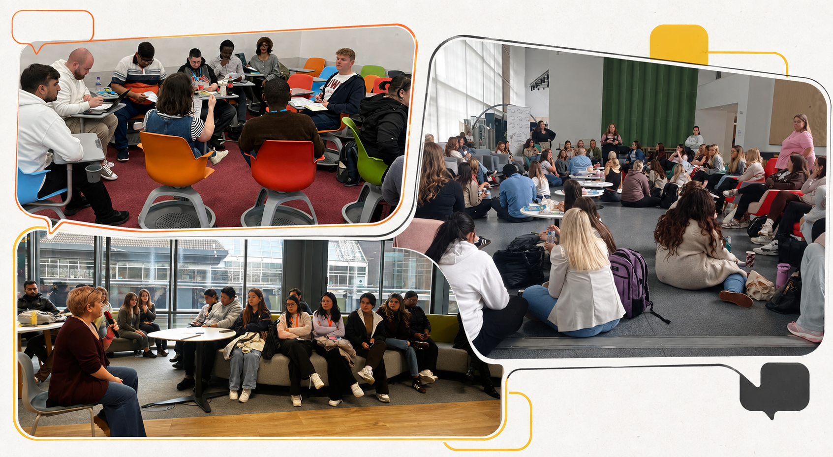Collage of photo's of UWS Students in different meetings